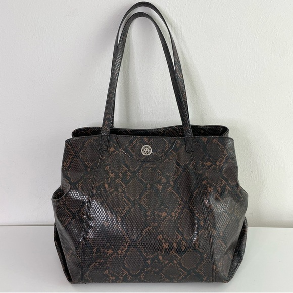 Anne Klein Large Faux Leather Snakeskin Python Tote Bag & Wrislet Animal Print - Picture 4 of 17